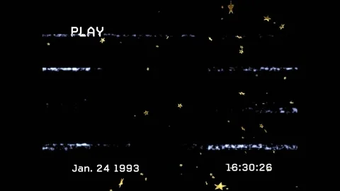 PLAY starting, tracking flickering, gold stars drifting, timecode advancing, Stock Footage 321161819