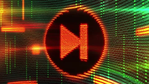 Play symbol emerging from lines of computer code in the digital world Stock Footage 313856599