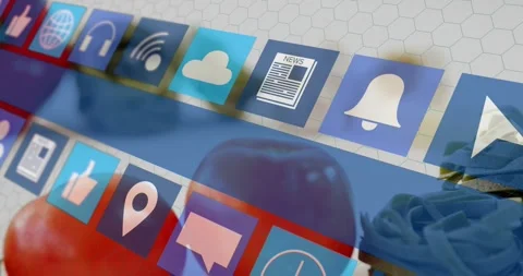 Play tap starting diagonal app-icon ribbons sliding across frame, showcasing Stock Footage 321319306