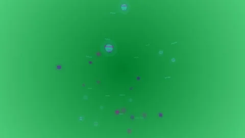 On play, teal purple data nodes expanding and revealing monetary labels in Stock Footage 329531934