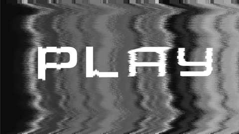 PLAY text with analog TV static noise screen, with WHITE NOISE SOUND, loop Stock Footage 119194064