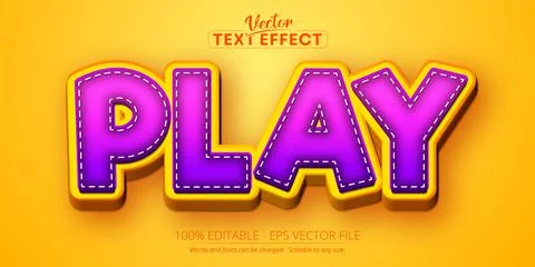 Play text, cartoon style editable text effect Stock Illustration