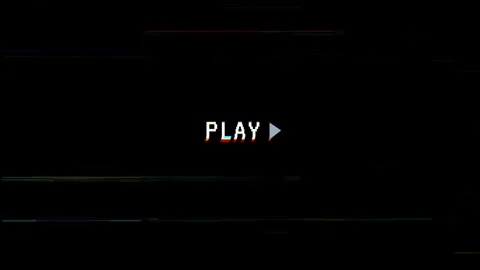 Play text with triangle symbol and glitch retro screen on black background Stock Footage 313019669