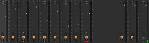 A play through video showcasing a DAW mixer in action. Stock Footage 297378186