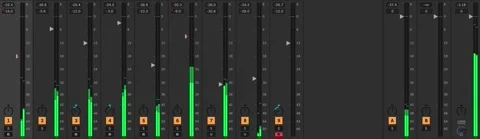 A play through video showcasing a DAW mixer in action. Stock Footage 297378195
