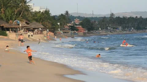Play time on the beach of Mui Ne in Vietnam Stock Footage 18174672