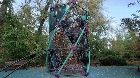 Play Tower With Rope Nets In Park Playground Stock Photos