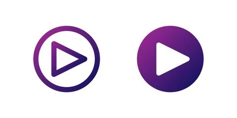 Play Triangle Icon Set. A purple gradient icon of a right-facing triangle, .. Stock Illustration