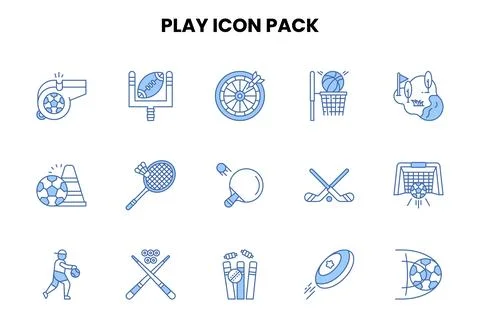 Play Two Color Blue Set Icons Pack Illustrazione stock