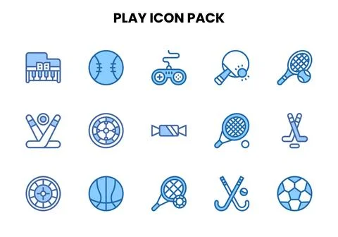Play Two Colour Vector Icons Pack Stock Illustration