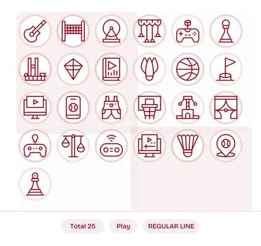 Play Vector Icon Library with 25 Regular Line Retina Ready Display Perfect .. Stock Illustration