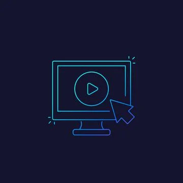 Play video button on screen vector icon, linear Illustrazione stock