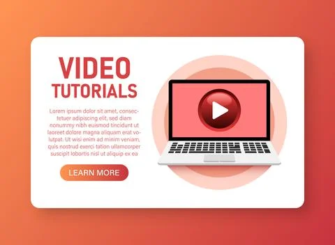 Play video tutorials icon in flat style. Education software vector illustra.. Stock Illustration