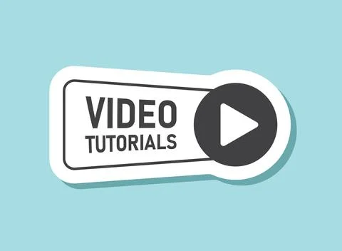 Play video tutorials sticker icon in flat style. Education software vector .. Stock Illustration