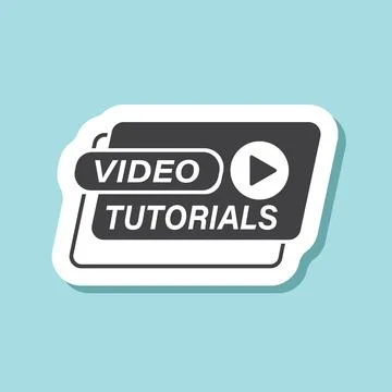 Play video tutorials sticker icon in flat style. Education software vector .. イラスト素材