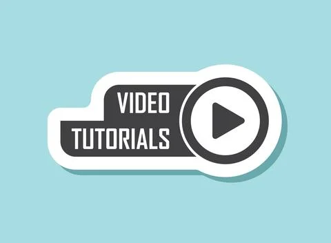 Play video tutorials sticker icon in flat style. Education software vector .. Stock Illustration