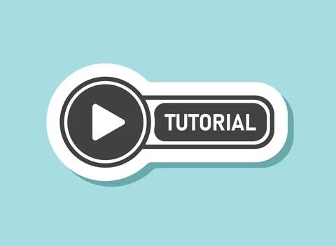 Play video tutorials sticker icon in flat style. Education software vector .. Stock Illustration