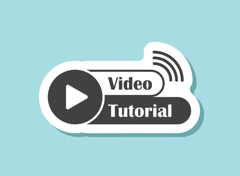 Play video tutorials sticker icon in flat style. Education software vector .. Stock Illustration