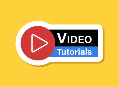 Play video tutorials sticker icon in flat style. Education software vector .. Stock Illustration