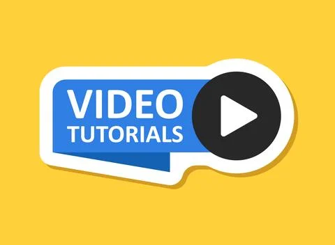 Play video tutorials sticker icon in flat style. Education software vector .. Stock Illustration