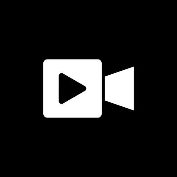 Play video vector simple icon with video camera and triangle inside. Stock Illustration