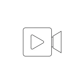 Play video vector simple icon with video camera and triangle inside.  Stock Illustration