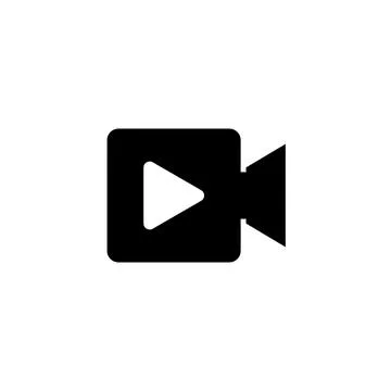 Play video vector simple icon with video camera and triangle inside. Stock Illustration