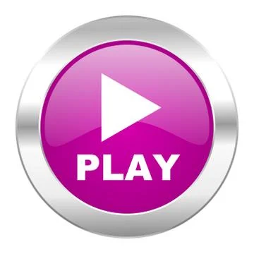 Play violet circle chrome web icon isolated. Stock Illustration