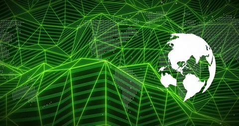 On play white globe rotating and drifting right while neon green mesh pulsing to 库存影片 321550136