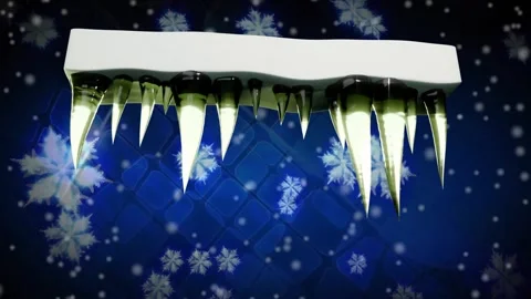 On play white snow ledge forming and extending icicles while flakes drifting, Stock Footage 340674909