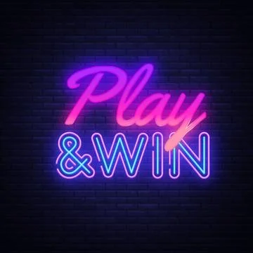 Play Win neon text vector design template. Gaming neon logo, light banner design Illustrazione stock