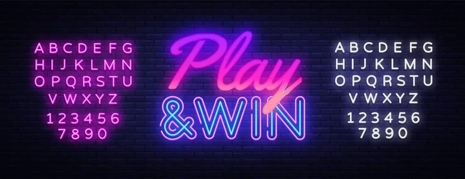Play Win neon text vector design template. Gaming neon logo, light banner design Illustrazione stock