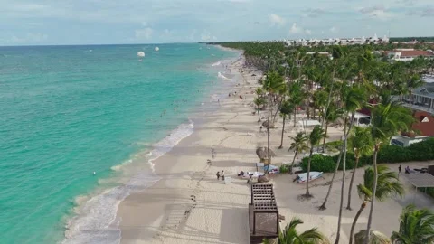 Playa Arena Gorda beach in Punta Cana, Dominican Republic. Aerial drone Vídeos de archivo 320676862