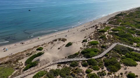 Playa Cabo Pino beach complete overview trails Marbella aerial Vidéo 336902443