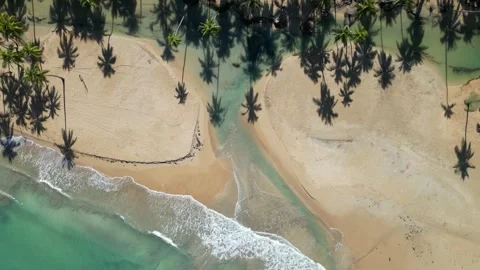 Playa-coson-drone-4k-river-meets-ocean-aerial-dominican-republic-03 Video stock 315525874