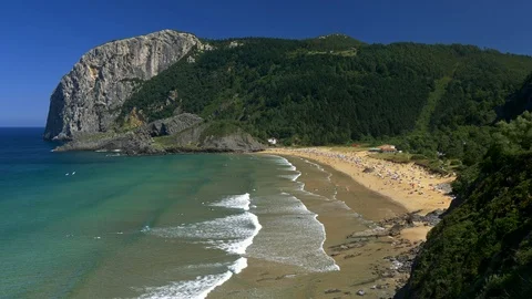 Playa de Laga, Spain. Panoramic view of a beach on the coast of Bay of Biscay of Stock Footage 101368518