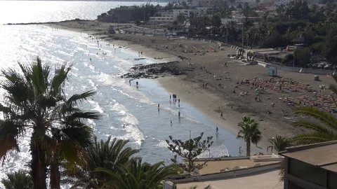 Playa de las Burras in late afternoon in San Agustin Gran Canaria Spain Video stock 86074531