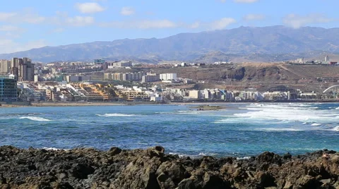 Playa de las Canteras, Las Palmas de Gran Canaria Stock Footage 65444666