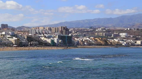 Playa de las Canteras, Las Palmas de Gran Canaria Stock Footage 65444701