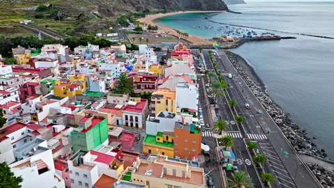 Playa de Las Teresitas and San Andrés village in Tenerife, Spain. Stock Footage 259329997