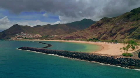 Playa De Las Teresitas.  Beach in San Andres Tenerife Canary Island Stock Footage 154335949