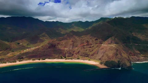 Playa de Las Teresitas beach and San Andres village, Tenerife, Canary islands Stock Footage 154336257