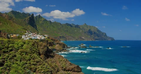 Playa del Roque de las Bodegas, north of Tenerife, Spain. Green coastline Stock Footage 197507223