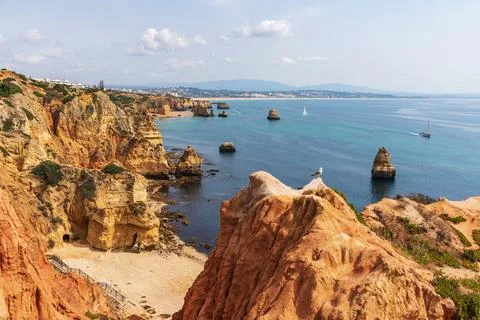 Playa do Camilo beach between the cliffs near the city of Lagos,Algarve,Por.. Stock Photos