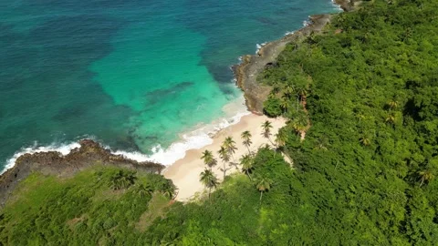 Playa-ermitano-drone-4k-hidden-beach-las-galeras-dominican-republic-01 Video stock 315958009