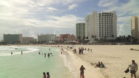 Playa Gaviota Azul, a popular beach on Caribbean sea coast in Cancun Hotel zone Stock Footage 157190332