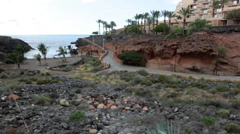 Playa Paraiso beach and bay are on the Atlantic ocean coast. Tenerife, Canary  Stock-Footage 59776395
