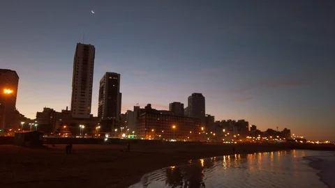 Playa popular beach sunset in Mar del Plata, Argentina Stock Footage 116034895