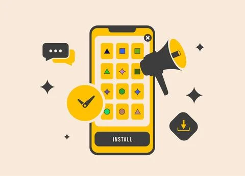 Playable ads concept. Interactive marketing, app demos, try before you buy, in Stock Illustration