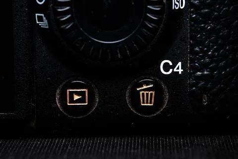 The Playback and remove buttons are close on the camera. Old and dirty Stock Photos